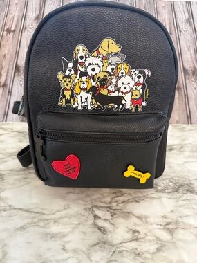 Marc Tetro Black Dog Print Mini Backpack with Heart & Bone Accents